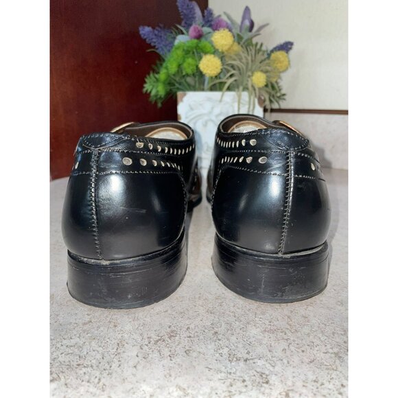 Vintage Handmade Two-Tone Leather Studded Monk Strap Dress Shoes Black & Brown - Picture 3 of 11